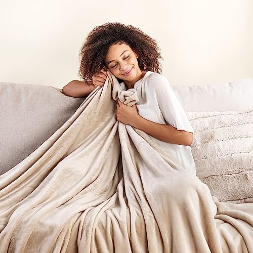 Berkshire Blanket Classic VelvetLoft® Solid Throw Blanket,Lightweight Soft Fuzzy Plush Throw Blanket for Bed and Couch,Grain,50x60 Inches