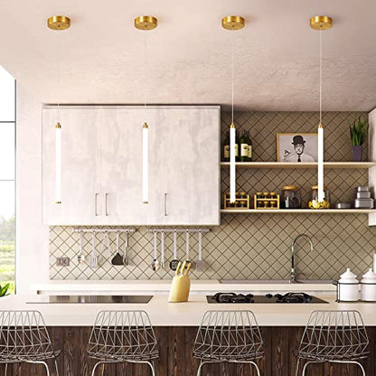PENACINY 3 Pack Gold Pendant Light Fixtures, Integrated LED Kitchen Island Lighting, 15.7" Linear Pendant Lamp for Bedroom Bedside Bathroom Hallway Entryway, 4000K