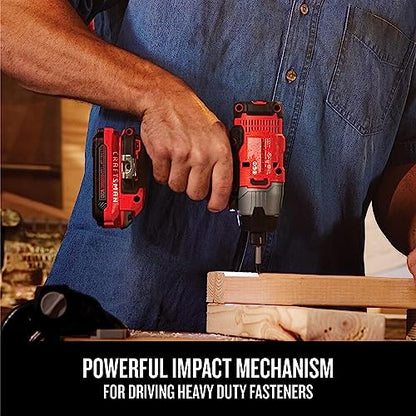 CRAFTSMAN 20V MAX Impact Driver Kit, 1/4 Inch, 2,800 RPM, LED Work light, Battery and Charger Included (CMCF800C1)