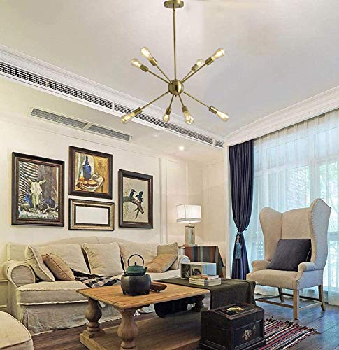 SUSVQLXG Gold Sputnik Chandeliers 8-Light Modern Pendant Light with E26 Base Adjustable Vintage Ceiling Light Fixture for Kitchen Dining Room Living Room Bedroom Hallway