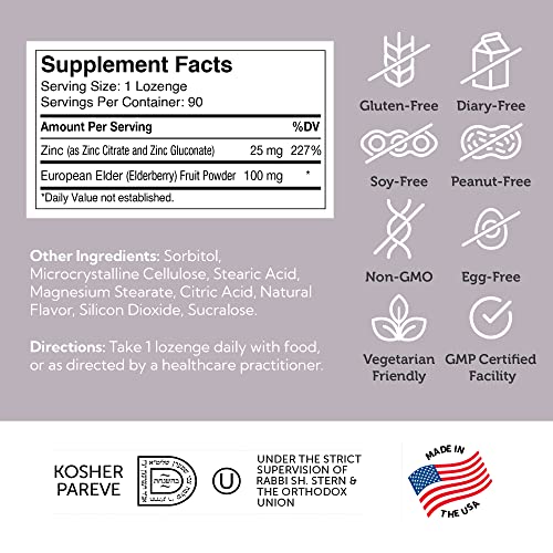 Zahler Elderberry Zinc Lozenges for Adults & Kids - Delicious Chewable Zinc & Sambucus Elderberry Lozenges for Immune Support - Kosher, Made in USA - Zinc Supplements for Men & Women (90 Count)