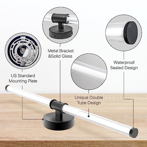 ADD 2 TO YOUR CART! Galental Bathroom Light Fixtures Wall Mount, 23inch Dimmable LED Vanity Light, 13W 6000K Modern 360°Wall Sconce, Black Linear Vanity Light Wall Light Bar for Bathrrom, Living Room Hallway