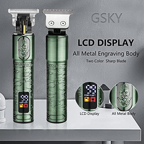 GSKY Hair Trimmer for Men Professional, Men's Hair Clippers T Blade Clippers for Hair Cutting, Zero Gapped Cordless Beard Trimmer with LED Display for Gift, Barbers and Stylists, Green 1pcs