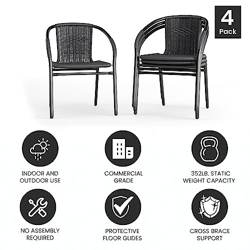 Flash Furniture Lila 4 Pack Gray Rattan Indoor-Outdoor Restaurant Stack Chair | Versatile and Stylish Seating