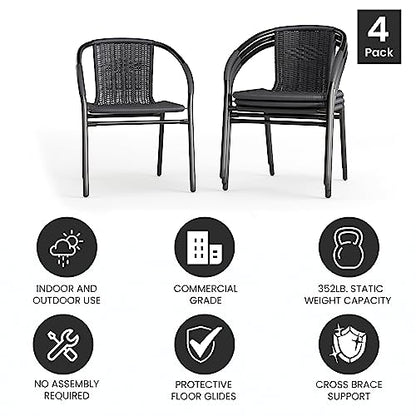 Flash Furniture Lila 4 Pack Gray Rattan Indoor-Outdoor Restaurant Stack Chair | Versatile and Stylish Seating