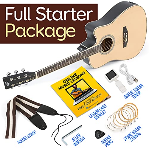 Pyle Acoustic Electric Cutaway Guitar 3/4 Scale 36” Steel String Spruce Wood w/Gig Bag, 4-Band EQ, Clip On and Onboard Tuner, Picks, Shoulder Strap for Beginners and Students