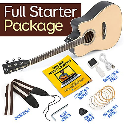 Pyle Acoustic Electric Cutaway Guitar 3/4 Scale 36” Steel String Spruce Wood w/Gig Bag, 4-Band EQ, Clip On and Onboard Tuner, Picks, Shoulder Strap for Beginners and Students