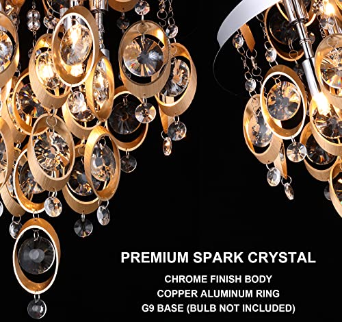 QQHOO Crystal Chandelier Lighting Fixture 4-Lights,G9 Close Flush Mount Ceiling Light for Bedroom Bathroom Kitche Island. (Copper)