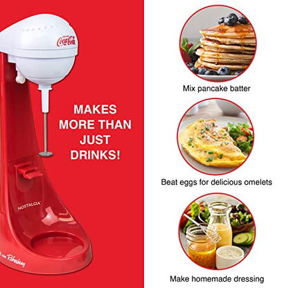 Nostalgia Two-Speed Electric Coca-Cola Limited Edition Milkshake Maker and Drink Mixer, Includes 16-Ounce Stainless Steel Mixing Cup and Rod, Red