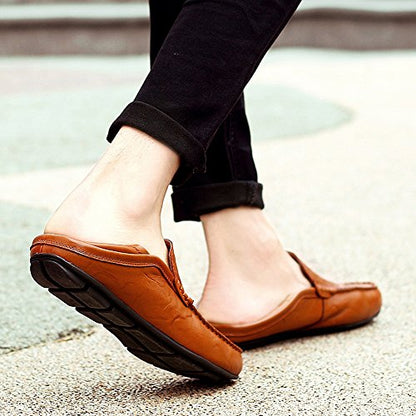 MOHEM Men's Premium Genuine Leather Fashion Slipper Casual Slip On Loafers Shoes(MH20138Black45)
