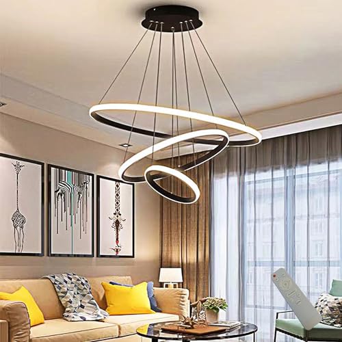 My Precious Modern LED Chandelier, 3 Rings Chandelier with Remote Control, Dimmable Chandelier, High Ceiling Hanging Restaurant LED Chandelier for Bedroom
