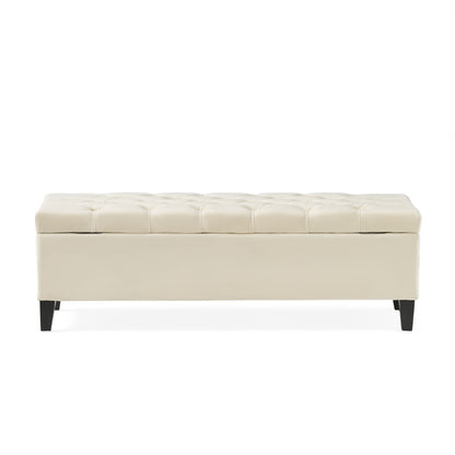 Christopher Knight Home Ottilie Velvet Storage Ottoman, Ivory 17.5”D x 51.0”W x 17.00”H