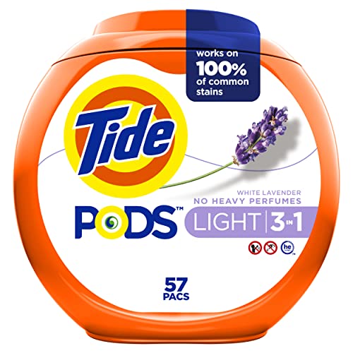 Tide PODS Light Laundry Detergent Pacs, 57 Count, White Lavender Scent, Powerful Clean with a Light and Lasting Scent