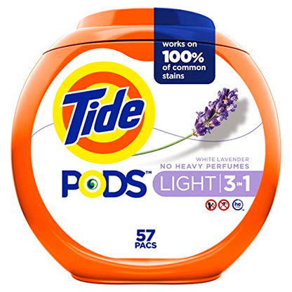 Tide PODS Light Laundry Detergent Pacs, 57 Count, White Lavender Scent, Powerful Clean with a Light and Lasting Scent