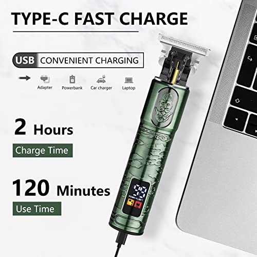 GSKY Hair Trimmer for Men Professional, Men's Hair Clippers T Blade Clippers for Hair Cutting, Zero Gapped Cordless Beard Trimmer with LED Display for Gift, Barbers and Stylists, Green 1pcs