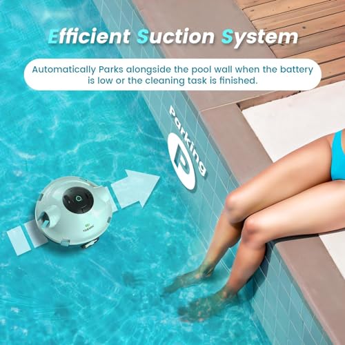 𝟮𝟬𝟮𝟯 𝙐𝙥𝙜𝙧𝙖𝙙𝙚 TASVAC Cordless Robotic Pool Cleaner, Automatic Pool Vacuum, 90 Mins Runtime, Powerful, Self-Parking, Lightweight, Ideal for Flat Above/In-Ground Pool up to 1100 Sq.Ft
