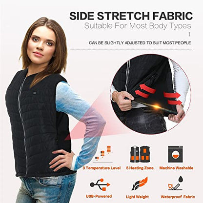 CPHST Heated Vest for Men Women, USB Electric Heated Jacket With Battery Pack Included,Lightweight Warm Vest Outdoor
