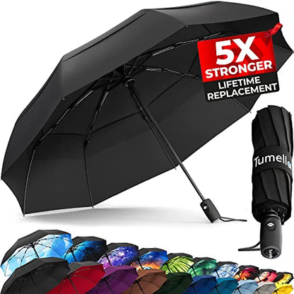 TUMELLA Unbreakable Windproof Travel Umbrella (Light, Beautiful & Superior), 2023 Ultra-Flex Tech, Compact, Small, Portable, Automatic, Strong, Durable, Premium Grip, Vibrant Designs, Folding Umbrella