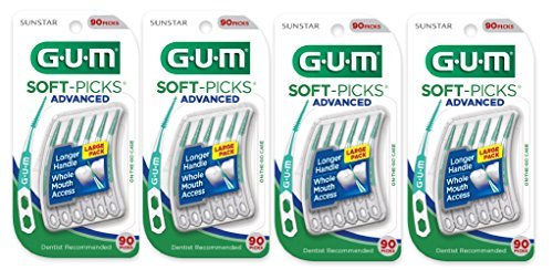 GUM Soft-Picks Advanced, Easy to Use Dental Picks for Teeth Cleaning and Gum Health, Disposable Interdental Brushes with Convenient Carry Case, Dentist Recommended Dental Floss Picks, 90ct (4pk)