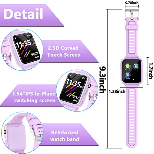 Smart Watch for Kids with 24 Puzzle Games 1.44" HD Touchscreen Camera Video Music Player Pedometer Alarm Clock Calculator Torch Sport Band Educational Learning Toys Gifts for Age 3-12 Boy Girl (Pink)