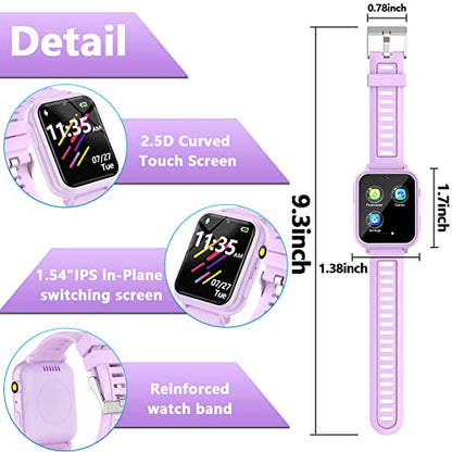 Smart Watch for Kids with 24 Puzzle Games 1.44" HD Touchscreen Camera Video Music Player Pedometer Alarm Clock Calculator Torch Sport Band Educational Learning Toys Gifts for Age 3-12 Boy Girl (Pink)