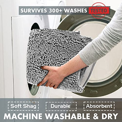 Bathroom Rugs Sets 3 Piece, Includes U-Shaped Contour Toilet Mat, 20 x 30'' and 16 24'' Bath Non-Slip Shaggy Gray Mats Sets, Machine Washable, Light Grey