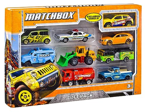 Matchbox Cars, 9-Pack Die-Cast 1:64 Scale Toy Cars, Construction or Garbage Trucks, Rescue Vehicles or Planes (Styles May Vary)