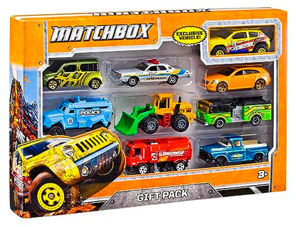 Matchbox Cars, 9-Pack Die-Cast 1:64 Scale Toy Cars, Construction or Garbage Trucks, Rescue Vehicles or Planes (Styles May Vary)