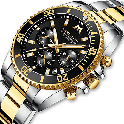 MEGALITH Mens Watches with Stainless Steel Waterproof Analog Quartz Fashion Business Chronograph Watches for Men, Auto Date