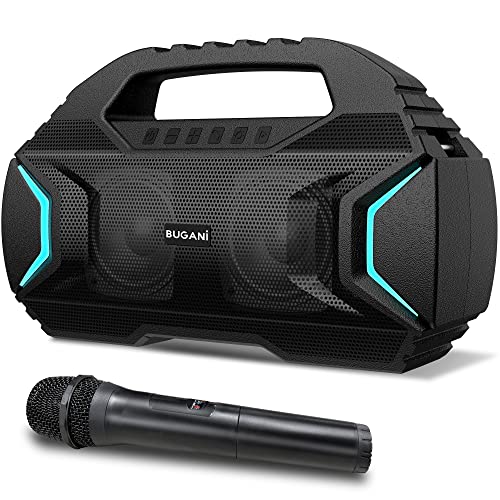 BUGANI Bluetooth Speakers with Wireless Microphone, Party Plus Wireless Portable Speaker with 60W Big Power Stereo Sound, 30H Playtime, Support Karaoke/TF/AUX/USB, Suitable for Party, Outdoor Speaker