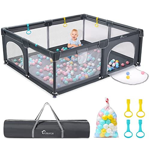 LFCREATOR Baby Playpen,71” x 60” Extra Large Playpen for Babies and Toddlers with Soft Breathable Mesh,Sturdy Safety Baby Fence Play Area with Gate,Safety Play Center Yard for Indoor&Outdoor, Grey