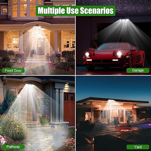 YBING Outdoor Solar Lights, Solar Powered Outdoor Lights Waterproof Solor Light with Motion Sensor, 3 Adjustable Heads, 270° Wide Angle for Garage Patio Porch Garden Yard （2 Pack）