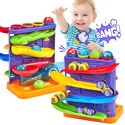 Toddler Toys for 1 Year Old Boy Birthday Gift 2 in 1 Pound Ball Toy & Car Ramp Race Track Learning Active Early Developmental Montessori Toys for 1-Year-Old Birthday Gifts for 1 2 3 Year-Old Boy Girl
