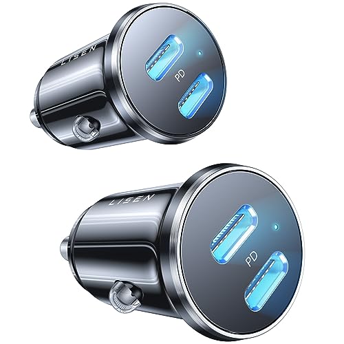 LISEN USB C Car Charger Fast Charging 60W 2-Pack Type C Car Phone Charger Mini&Metal USB C Cigarette Lighter Adapter For iPhone 15 Pro Max Plus Apple Ipad Pro Samsung Galaxy Ultra S24 S23 Google Pixel