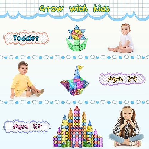 102PCS Diamond Magnetic Tiles Kids Games Toys, STEM Magnet Toys for Toddlers, Magnetic Building Blocks for Kids Age 3-5 4-8 8-12, Preschool Learning Montessori Sensory Toys for 3+ Year Old Boys Girls