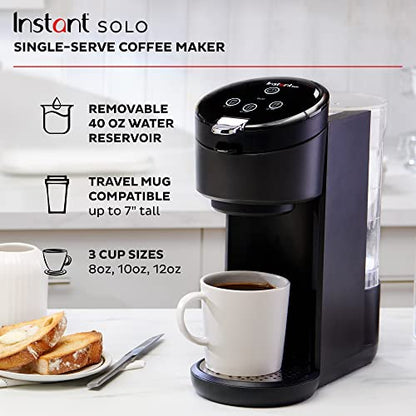 Instant Solo Single Serve Coffee Maker, From the Makers of Instant Pot, K-Cup Pod Compatible Coffee Brewer, Includes Reusable Coffee Pod & Bold Setting, Brew 8 to 12oz., 40oz. Water Reservoir, Black