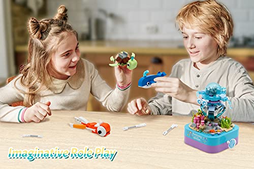PREBOX Music Box Building Toys for Girls and Boys 8 9 10 11 12+ Year Old - Ideal Gifts for Kids Age 8-12 8-14, STEM Project and Activities, Best Birthday Gifts, Rotate with Music, Ocean