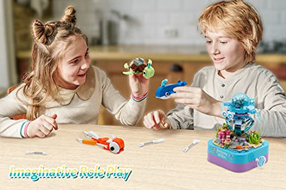 PREBOX Music Box Building Toys for Girls and Boys 8 9 10 11 12+ Year Old - Ideal Gifts for Kids Age 8-12 8-14, STEM Project and Activities, Best Birthday Gifts, Rotate with Music, Ocean