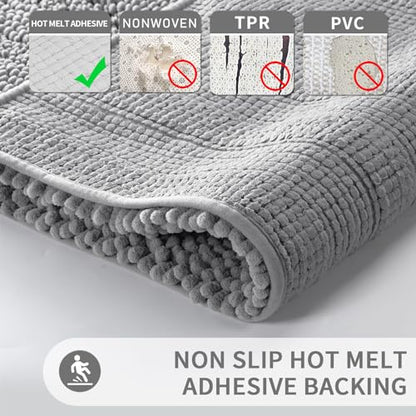 Yimobra Luxury Chenille Bathroom Rugs Sets 2 Piece, Extra Thick Non Slip Quick Dry Bath Mat for Shower Floor, Fluffy Shaggy Microfiber Absorbent Machine Washable Bathmat (Grey, 20" x 32"+17" x 24")