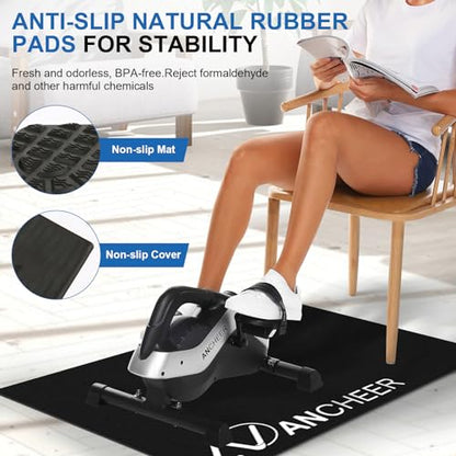ANCHEER Under Desk Bike Pedal Exerciser, Quiet Magnetic Mini Exercise Bike with App, Include 2 Resistance Bands & Non-Slip Mat