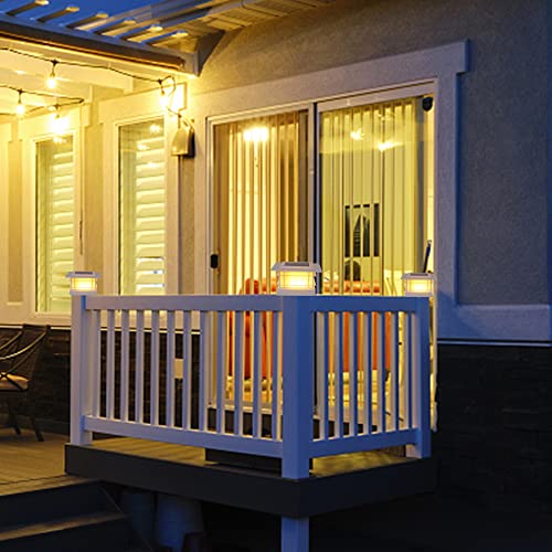 Dynaming 6 Pack Solar Post Lights Outdoor, Decorative Post Cap Light, Solar Powered White Shell Caps, High Brightness Warm White LED Lighting for Garden Deck Patio, Fit 4x4, 5x5 or 6x6 Wooden Posts