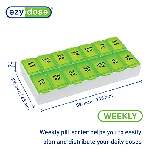 Ezy Dose Weekly (7-Day) AM/PM Pill Organizer, Vitamin Case, And Medicine Box, Medium Compartments, 2 Times a Day, Color may vary