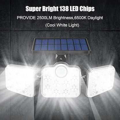 YBING Outdoor Solar Lights, Solar Powered Outdoor Lights Waterproof Solor Light with Motion Sensor, 3 Adjustable Heads, 270° Wide Angle for Garage Patio Porch Garden Yard （2 Pack）