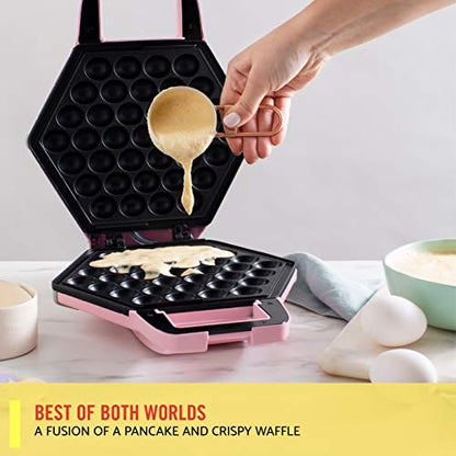 BELLA Bubble Waffle Maker for Hong Kong Style Breakfast Dessert 9" Waffles, Non-stick Iron Plates for Easy Cleaning and Food Release, Cone Rack Included, Pink