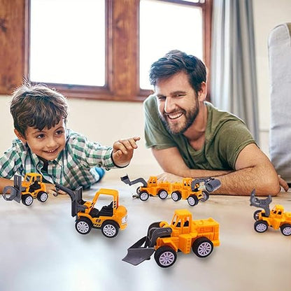 3 otters 12PCS Mini Construction Vehicles, Pull Back Engineering Vehicles Construction Trucks for Kids Birthday Bag Stuffers Cake Topper Valentine Classroom Exchange Gifts