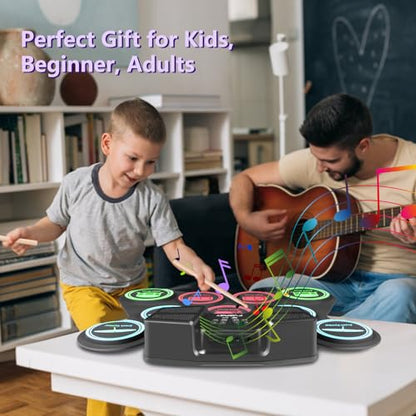 FVEREY Electric Drum Set, 9 Drum Practice Pads, Roll Up Drum Kit, Portable Digital Drum Machine with Headphone Jack, Built-in Speaker, Drum Sticks, Pedals, Christmas Birthday Gift for Beginner, Kids