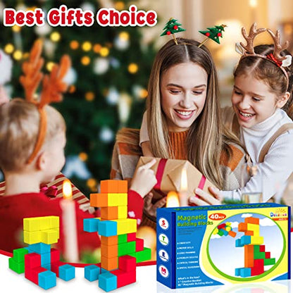 Dolanus Magnetic Blocks for Toddler Toys - 40 Pieces, Max Magnets Strong Magnetic Building Tiles for Kids, STEM Sensory Cube for Preschool, Gift for Boys Girls Age 3 4 5 6 7 Year Old, 1.0 Inch