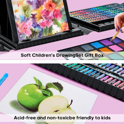 276 PCS Art Supplies Drawing Art Kit for Kids Adults Set with Double Sided Trifold Easel Box with Oil Pastels, Crayons, Colored Pencils, Paint Brush, Watercolor Cakes ect. Gift for Girls Boys Artist