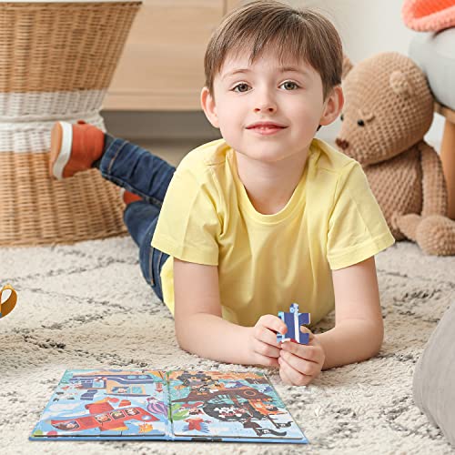 ZEYUSI Large Size Magnetic Puzzles for Kids Ages 3-5 Toys Gifts -84 Pieces Toddler Puzzles for 4-8 Year Old 2-in-1 Pirate Ship Jigsaw Puzzles Book-Travel Games and Travel Toys for Boys Girls