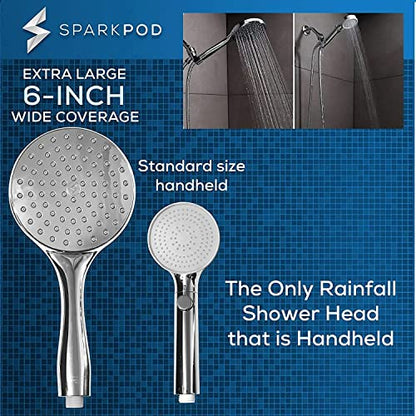 SparkPod Handheld Shower Head - 6 - Inch Round Shower Head - Rainfall Experience - Tool-Free Installation - Without Bracket or Hose - Pressure Shower Head Luxury Polished Chrome - Pet Friendly Shower